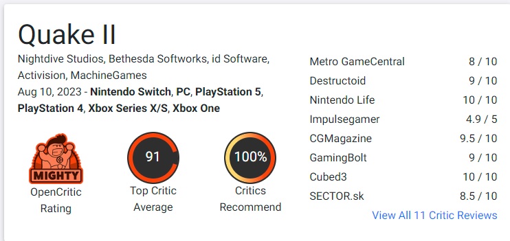 Gamers en critici zijn enthousiast over de Quake 2 remaster. De vernieuwde game krijgt topscores op alle platforms-3 Gamers en critici zijn enthousiast over de Quake 2 remaster. De vernieuwde game krijgt topscores op alle platforms-3