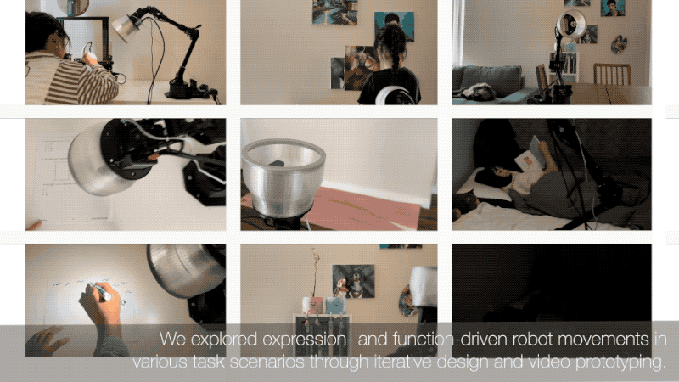 Een persoon die voor de lamp staat, stelt een vraag en de robot antwoordt met een Siri-stem. Illustratie: Apple Iemand vraagt om een lamp
