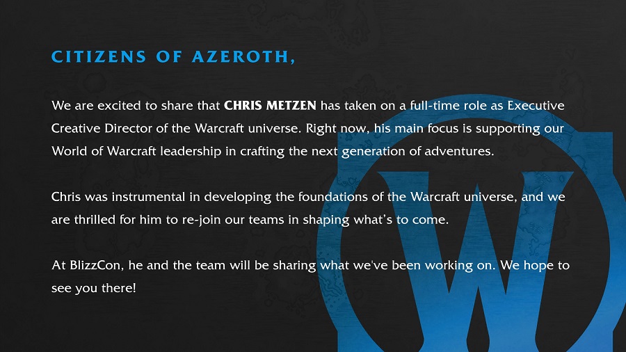 De legendarische Chris Metzen keert terug naar Blizzard! Hij is gepromoveerd tot creatief directeur van de Warcraft-franchise-2 De legendarische Chris Metzen keert terug naar Blizzard! Hij is gepromoveerd tot creatief directeur van de Warcraft-franchise-2