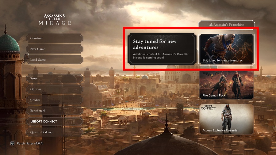 Bereidt Ubisoft toch een add-on voor Assassin's Creed Mirage voor? Er is een mysterieuze reclamebanner gevonden in het hoofdmenu van het spel-2 Bereidt Ubisoft toch een add-on voor Assassin's Creed Mirage voor? Er is een mysterieuze reclamebanner gevonden in het hoofdmenu van het spel-2