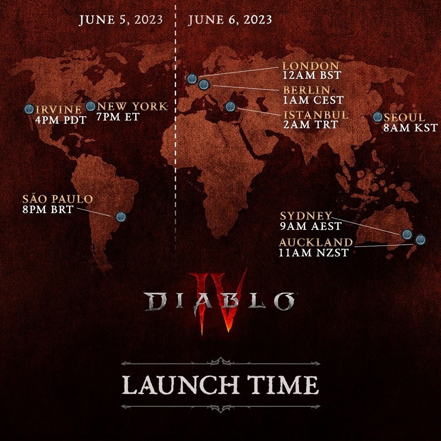 Blizzard heeft kaarten gepubliceerd die duidelijk de releasedatum en -tijd van Diablo IV in verschillende tijdzones weergeven-3 Blizzard heeft kaarten gepubliceerd die duidelijk de releasedatum en -tijd van Diablo IV in verschillende tijdzones weergeven-3