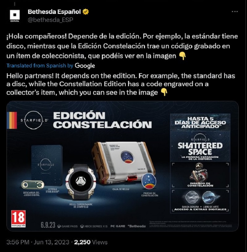 Het wordt er niet duidelijker op: Bethesda Spanje heeft voor nog meer verwarring gezorgd met de fysieke edities van Starfield-2 Het wordt er niet duidelijker op: Bethesda Spanje heeft voor nog meer verwarring gezorgd met de fysieke edities van Starfield-2
