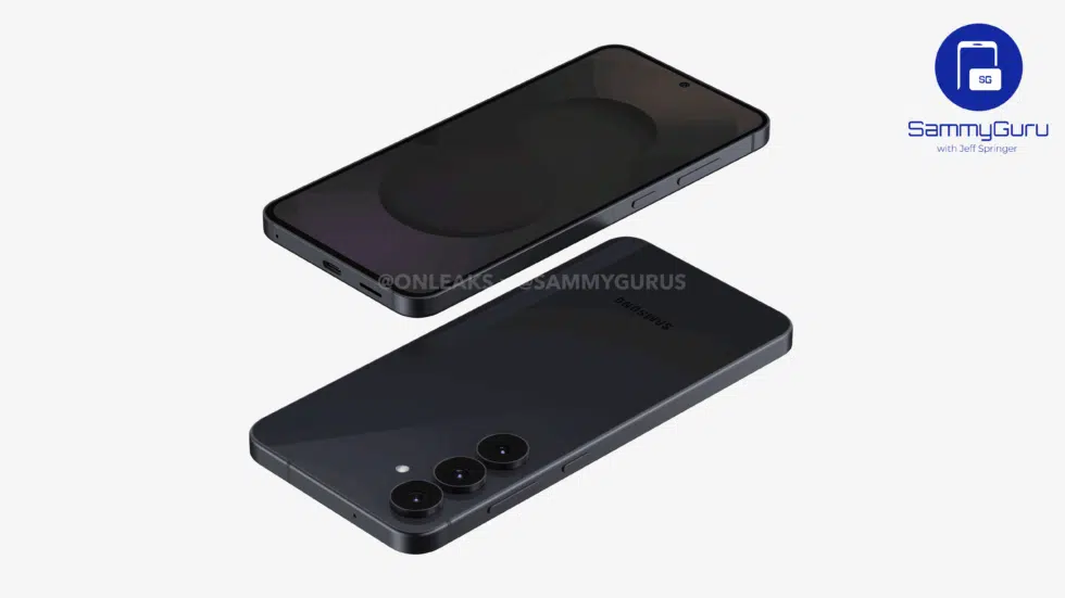Render van Samsung Galaxy S25 FE met achteraanzicht Render van Samsung Galaxy S25 FE met achteraanzicht