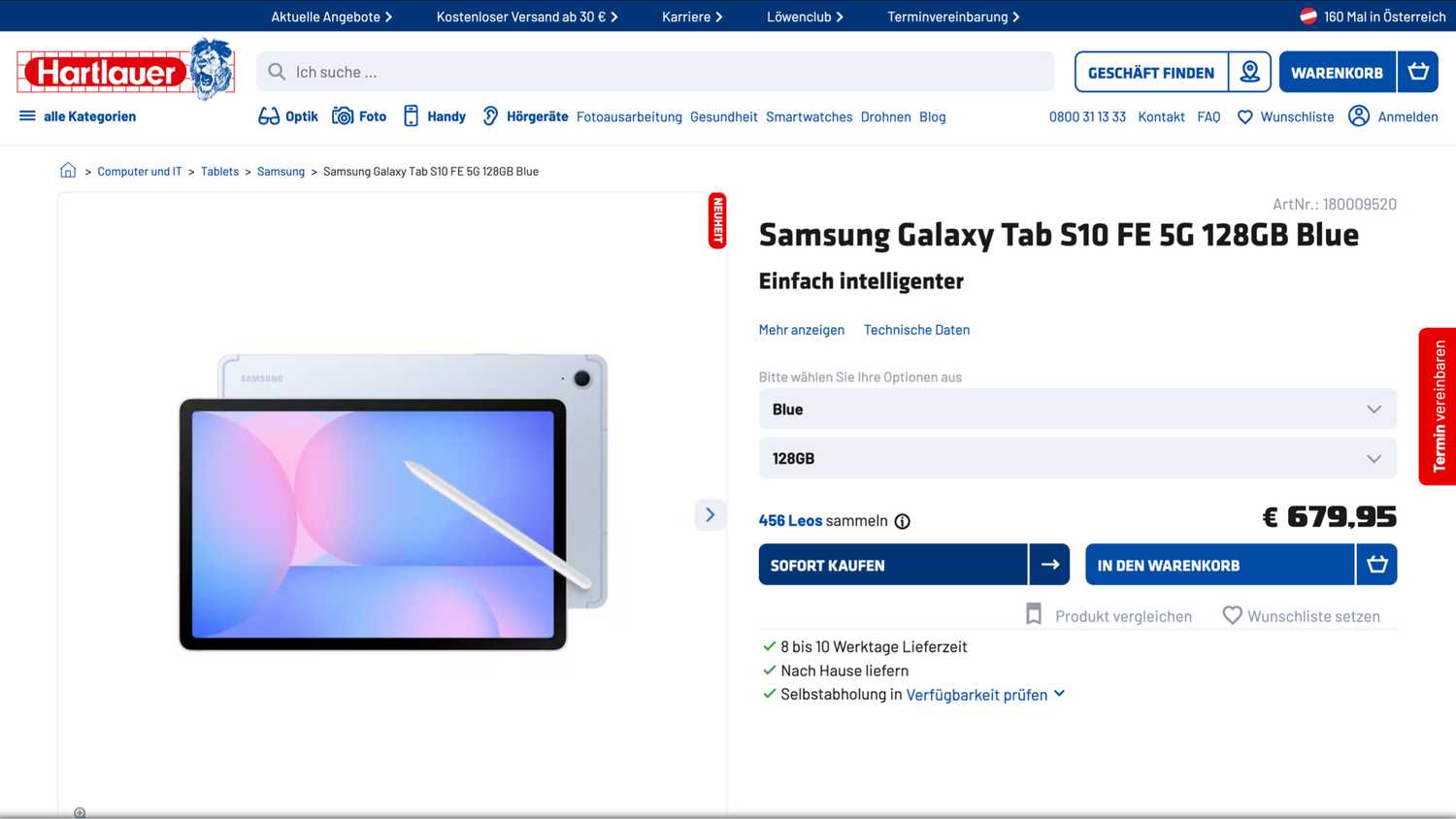 Galaxy Tab S10 FE en S10 FE+ te koop Oostenrijkse winkel start verkoop Galaxy Tab S10 FE
