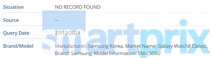 Samsung Galaxy Watch8 Classic Informatie over de Samsung Galaxy Watch8 Classic in de GSMA-database