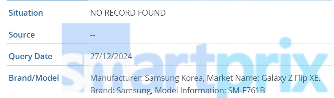 Samsung Galaxy Z Flip FE Informatie over Samsung Galaxy Z Flip FE (XE) in GSMA-database