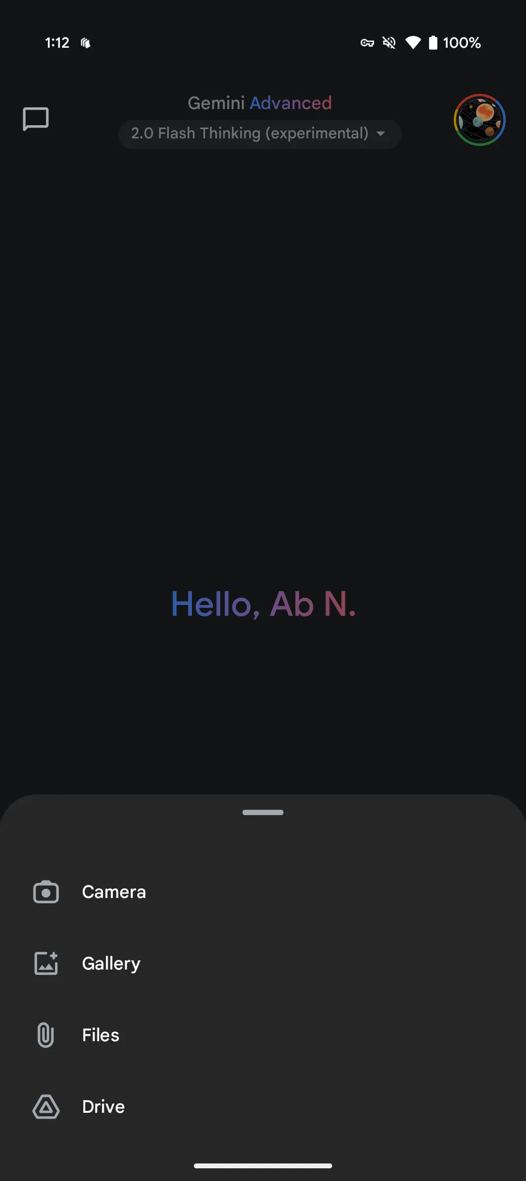 Het oude 'plus'-menu in de Gemini-app Het oude 'plus'-menu in de Gemini-app
