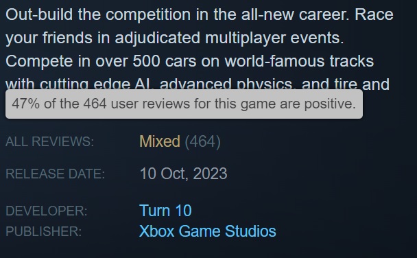 Weinig content en veel bugs: Steam-gebruikers hadden kritiek op Forza Motorsport racesimulator, die vandaag is uitgebracht-2 Weinig content en veel bugs: Steam-gebruikers hadden kritiek op Forza Motorsport racesimulator, die vandaag is uitgebracht-2