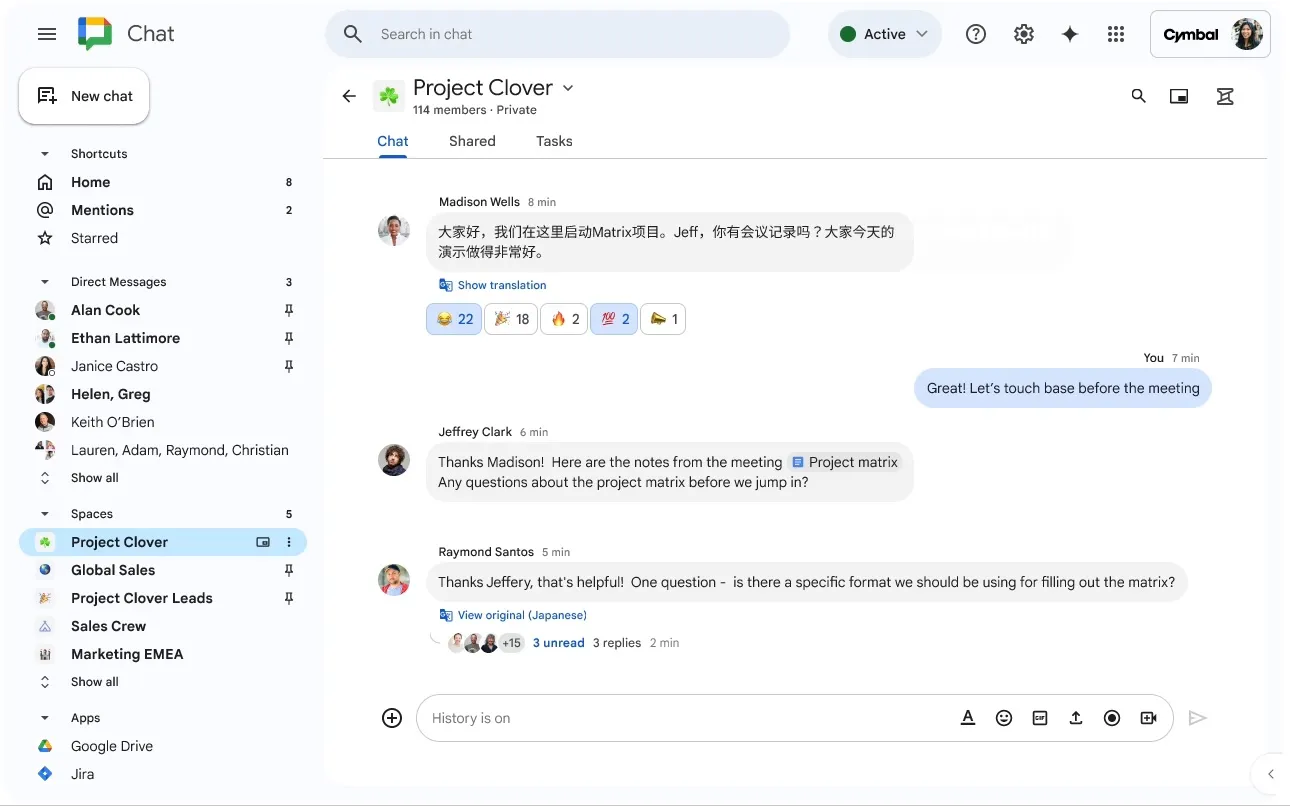 Automatische vertaalfunctie in Google Chat Automatische vertaalfunctie in Google Chat