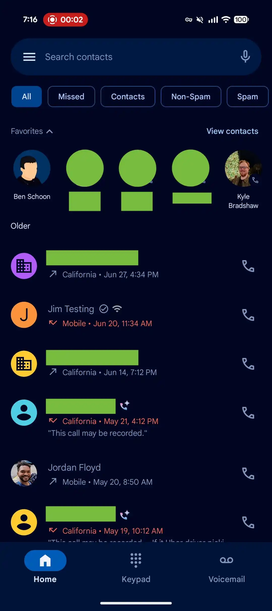 Nieuw ontwerp van het startscherm van Google Phone Nieuw ontwerp van het startscherm van Google Phone