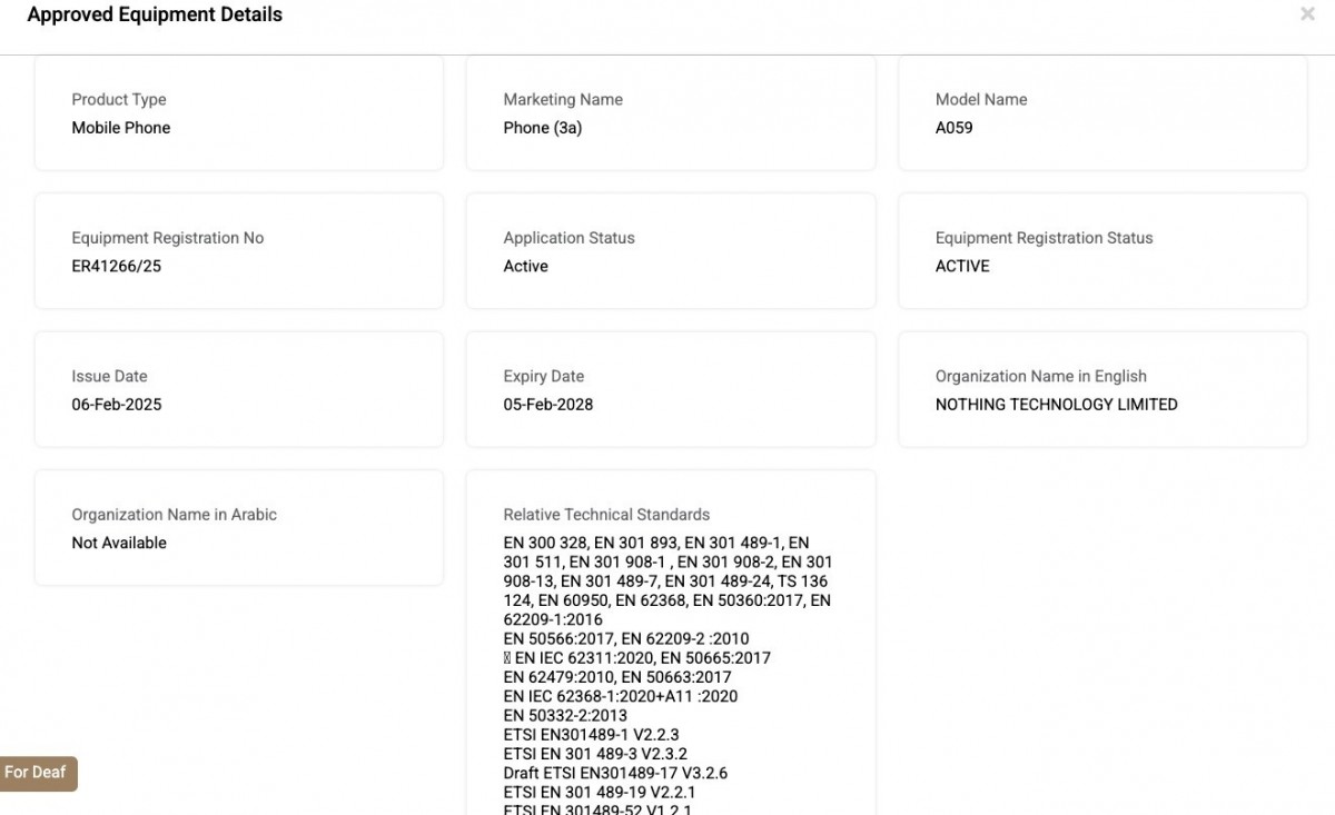 Niets Telefoon (3a) certificering Niets Telefoon (3a) certificering