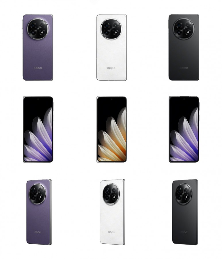 Officiële render van de Oppo Find N5 in paarse kleur Officiële render van de Oppo Find N5 in paarse kleur