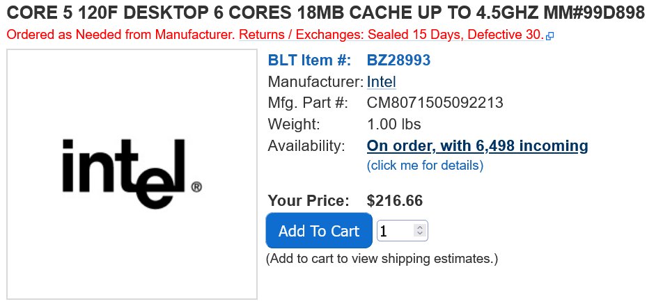 Intel Core 5 120 en 120F processors in de afbeelding