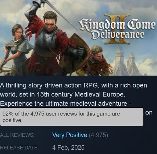Stoom scores Kingdom Come: Deliverance II gamescores, bron: Steam