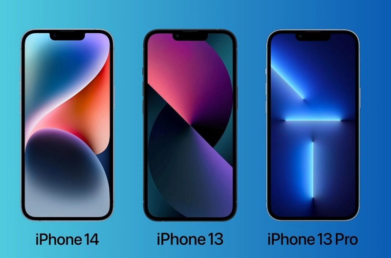 Een afbeelding van de iPhone 14, 13 en 13 Pro met inkeping Een afbeelding van de iPhone 14, 13 en 13 Pro met inkeping