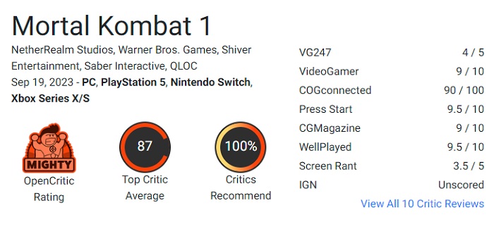 Een van de beste vechtgames in de geschiedenis van videogames! De critici zijn zeer lovend over Mortal Kombat 1-2