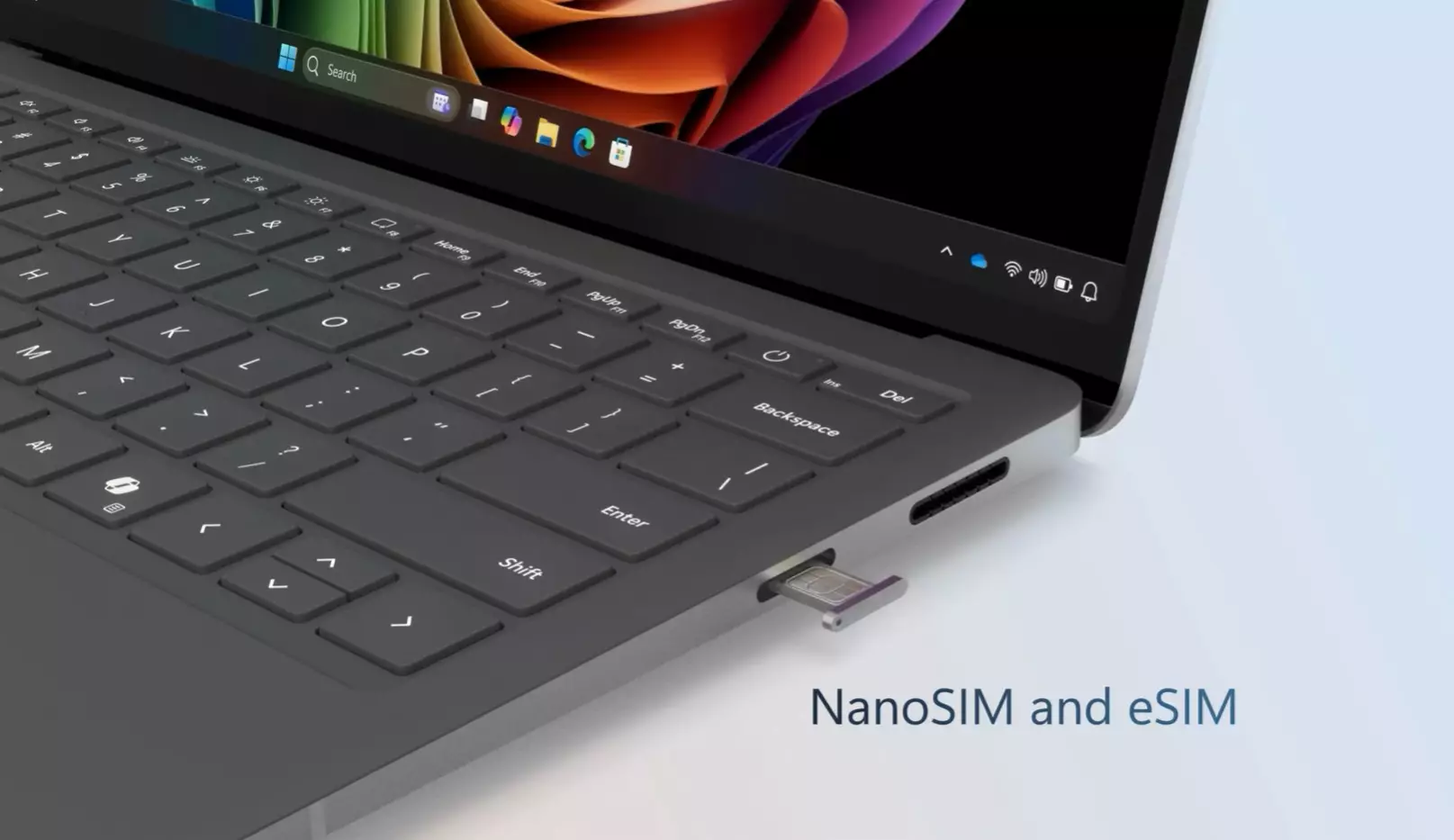 Illustratie van de eSIM-sleuf voor de Microsoft Surface Laptop 5G