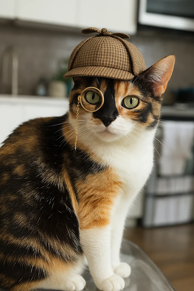 Een kat met een detectivehoed Een kat met een detectivehoed