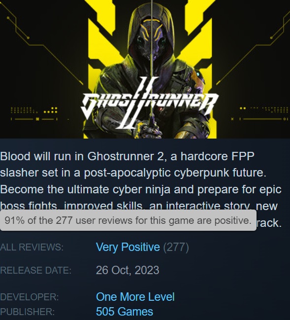 Geweldig spel, maar niet voor iedereen: Steam-gebruikers zijn enthousiast over cyberpunk-actiegame Ghostrunner 2, met piek online klein-2 Geweldig spel, maar niet voor iedereen: Steam-gebruikers zijn enthousiast over cyberpunk-actiegame Ghostrunner 2, met piek online klein-2
