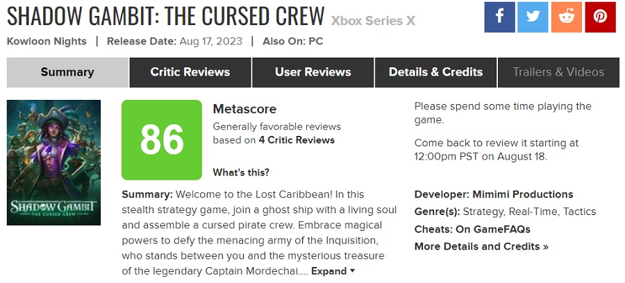 "Het toppunt van real-time tactisch gamen!": critici zijn enthousiast over Shadow Gambit: The Cursed Crew en raden het spel ten zeerste aan om te bekijken-2 "Het toppunt van real-time tactisch gamen!": critici zijn enthousiast over Shadow Gambit: The Cursed Crew en raden het spel ten zeerste aan om te bekijken-2
