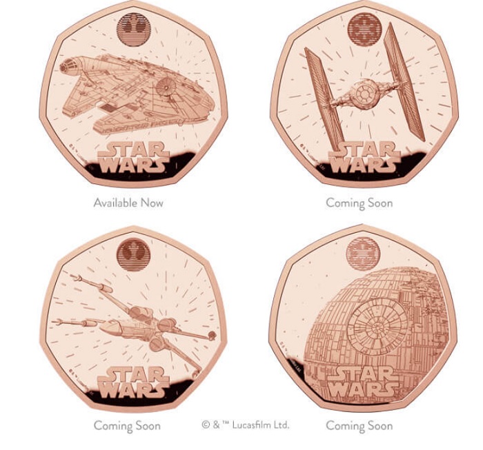 De UK Mint heeft een numismatische collectie uitgebracht met drie iconische ruimteschepen en de Death Star uit Star Wars.-3 De UK Mint heeft een numismatische collectie uitgebracht met drie iconische ruimteschepen en de Death Star uit Star Wars.-3