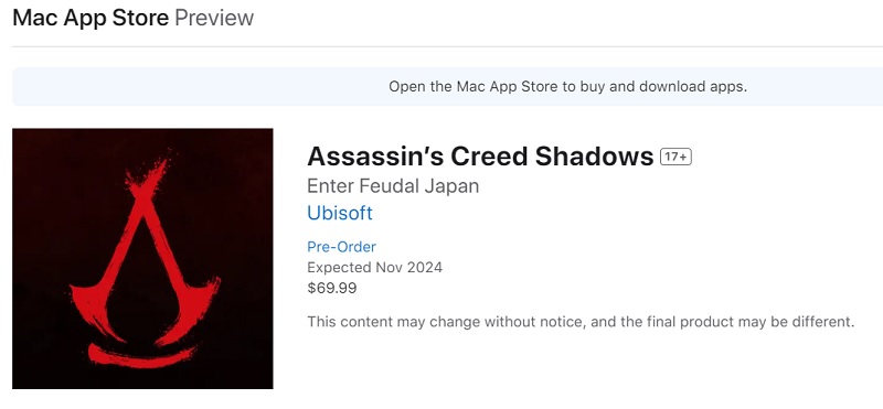 Goed nieuws voor Mac-gebruikers: Assassin's Creed Shadows komt tegelijk uit op Apple computers en andere platforms.-2 Goed nieuws voor Mac-gebruikers: Assassin's Creed Shadows komt tegelijk uit op Apple computers en andere platforms.-2