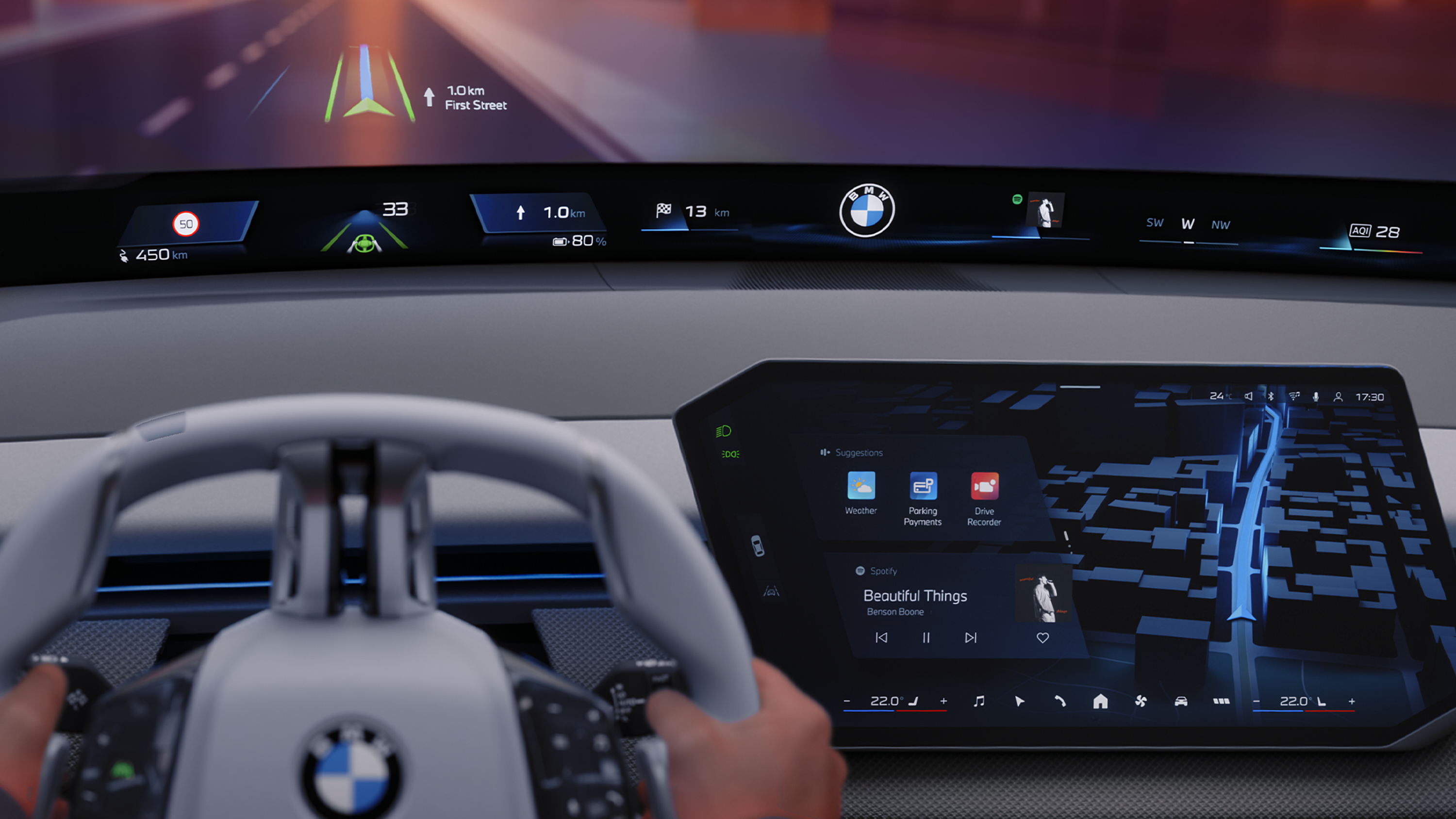 BMW panoramisch iDrive: Navigatie. Foto: BMW