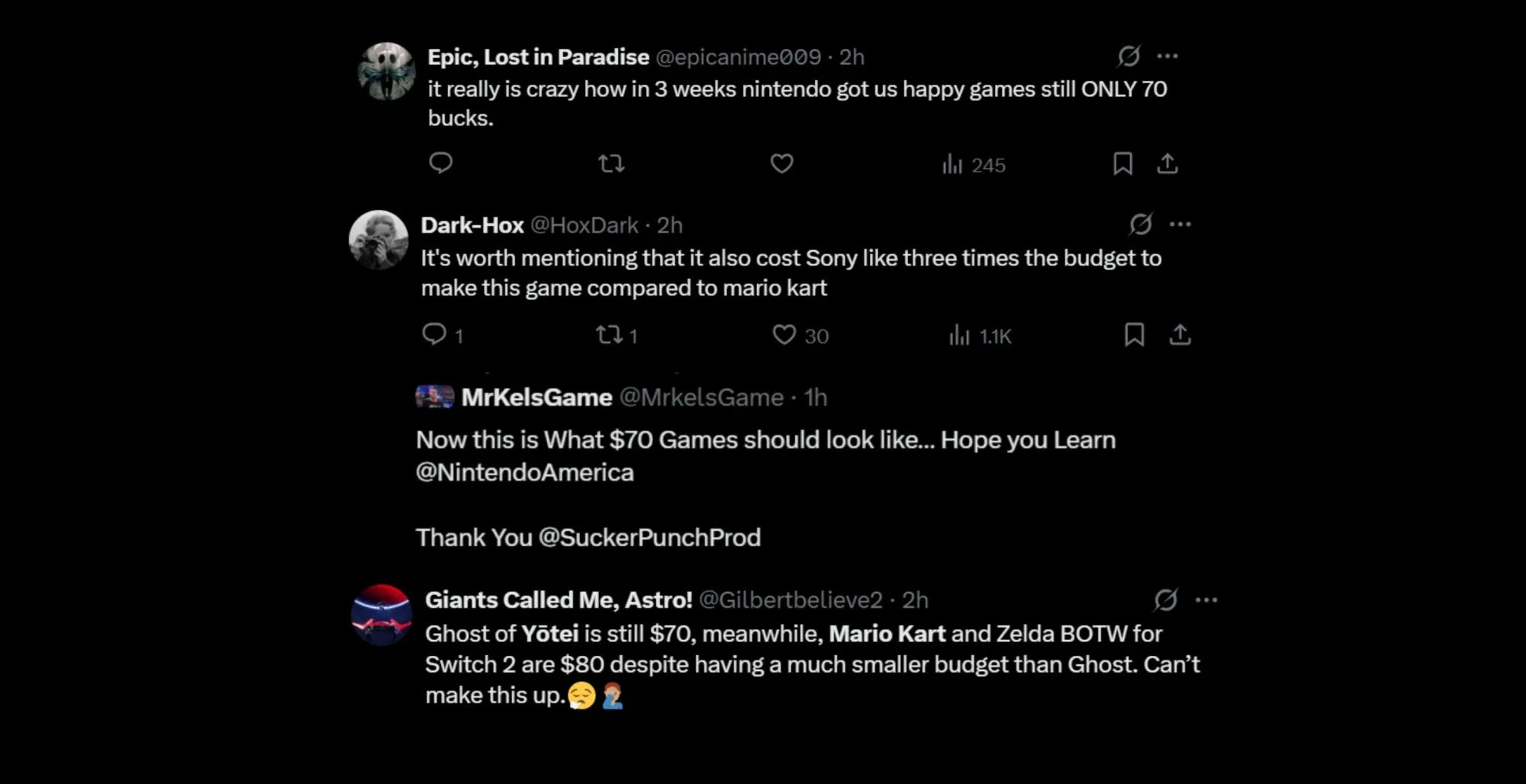 Reactie van spelers. Illustratie: Twitter Reactie van spelers op de prijs van Ghost of Yōtei