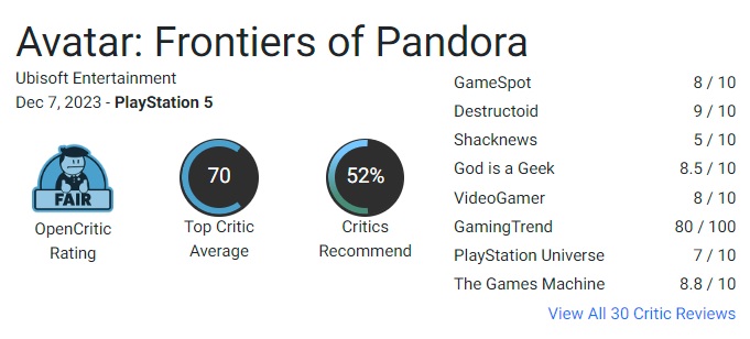 Een prachtig spel met banale gameplay: recensenten hebben Ubisofts Avatar: Frontiers of Pandora gemengd ontvangen-3 Een prachtig spel met banale gameplay: recensenten hebben Ubisofts Avatar: Frontiers of Pandora gemengd ontvangen-3