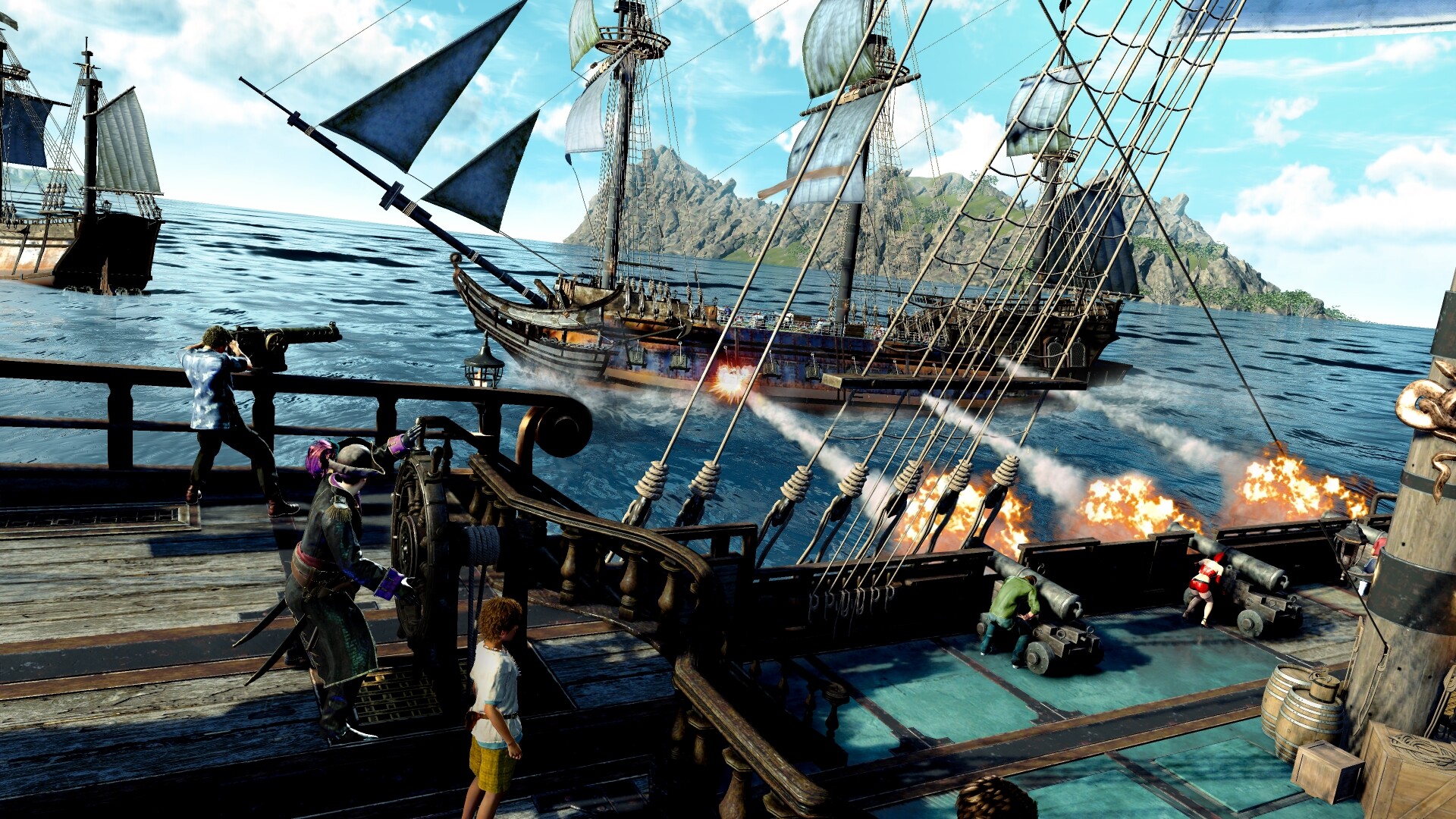 Spel als een draak: Piraten Yakuza in Hawaï - Scène met een zeegevecht Spel als een draak: Piraten Yakuza in Hawaï - Scène met een zeegevecht