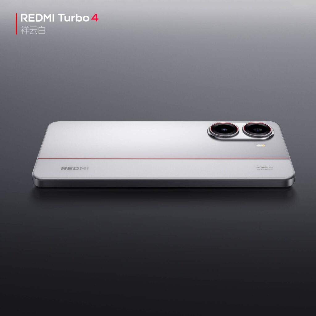 Redmi Turbo 4 smartphone in wolkenwit