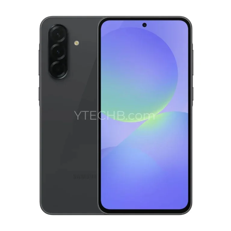 Render van Samsung Galaxy A36 in zwarte kleur Render van Samsung Galaxy A36 in zwarte kleur
