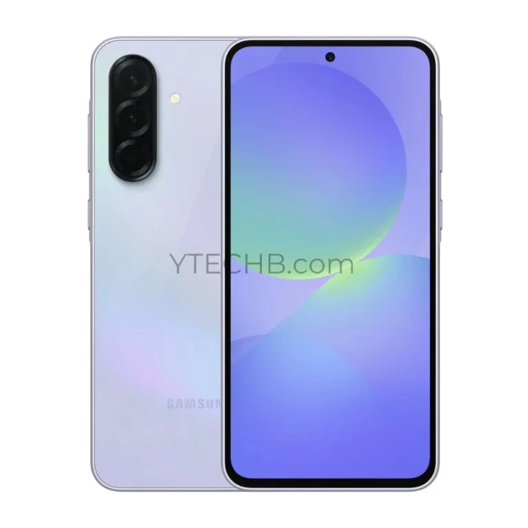Render van Samsung Galaxy A36 in een blauwroze kleurstelling Render van Samsung Galaxy A36 in een blauwroze kleurstelling