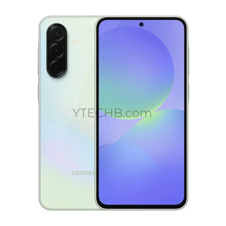 Render van Samsung Galaxy A36 in groene kleur Render van Samsung Galaxy A36 in groene kleur