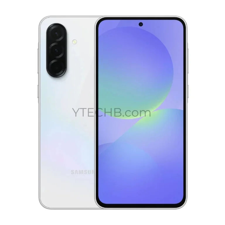 Render van Samsung Galaxy A36 in witte kleur Render van Samsung Galaxy A36 in witte kleur