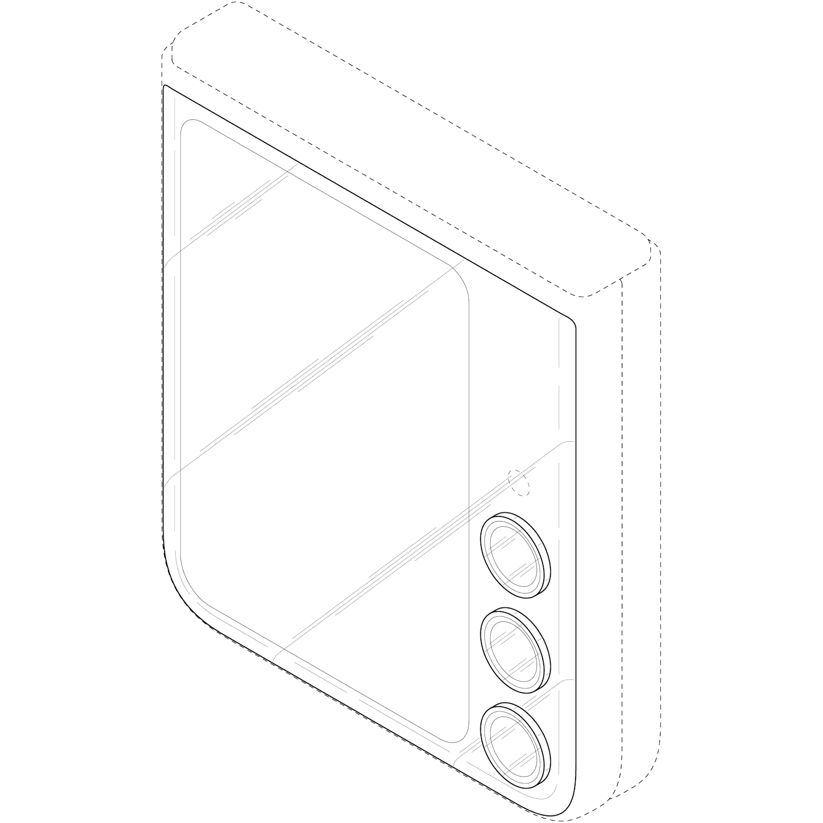 Samsung Galaxy Z Flip 7 ontwerp, 3D weergave van de telefoto camera