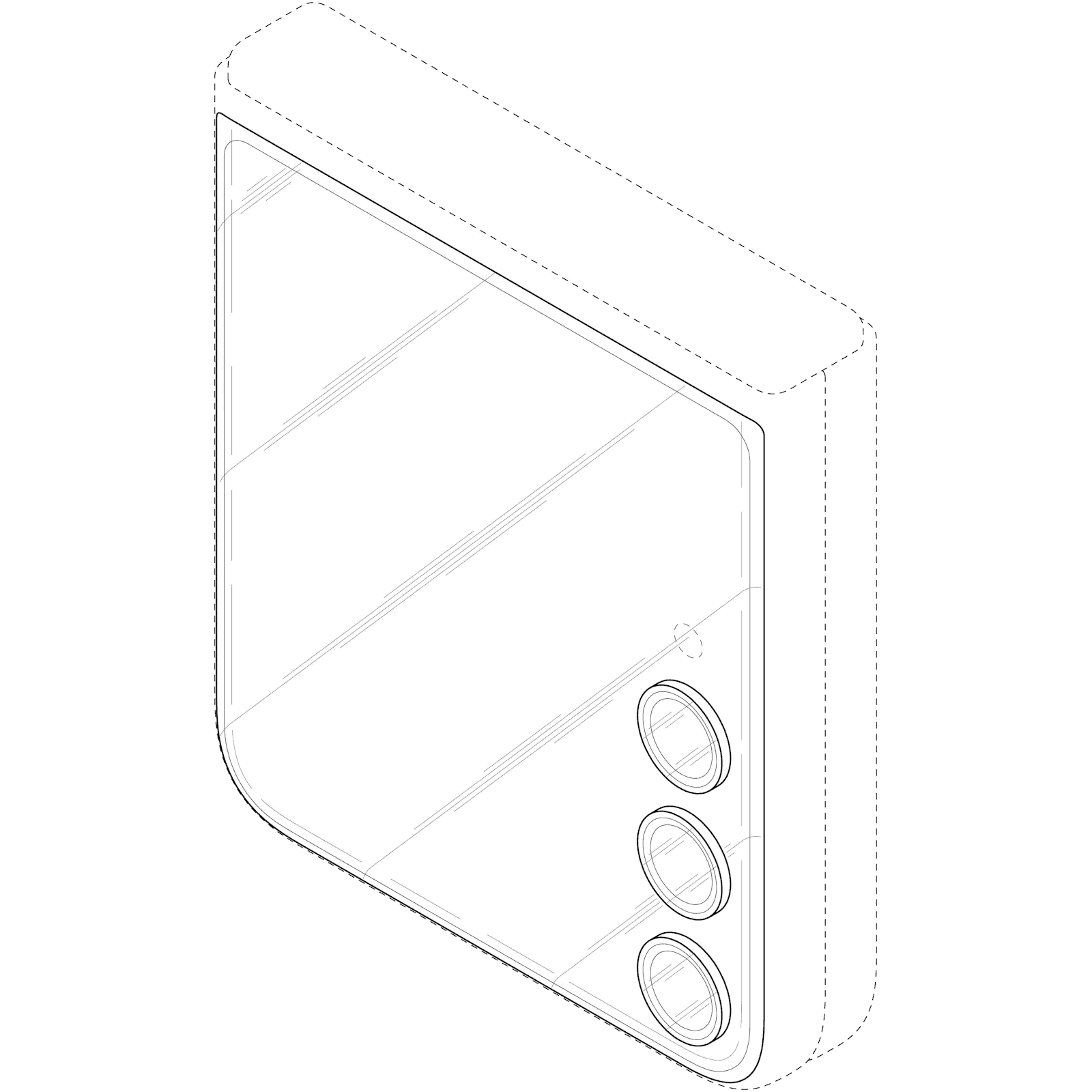 Samsung Galaxy Z Flip 7 ontwerp, 3D weergave van de telefoto camera
