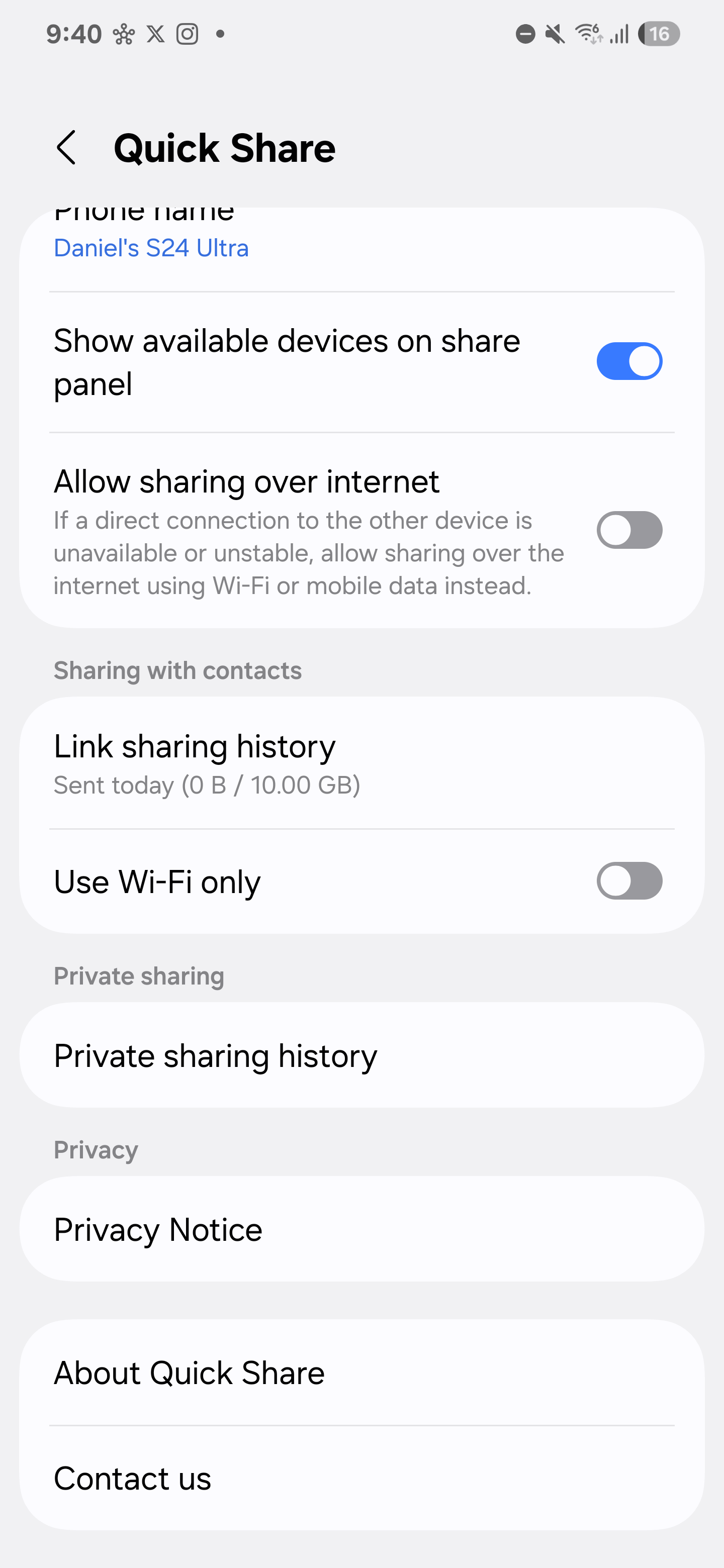 Een screenshot van de nieuwe instellingen voor Quick Share