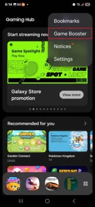 Schermafbeelding van de gamehub met Galaxy S25 Schermafbeelding van de gamehub met Galaxy S25