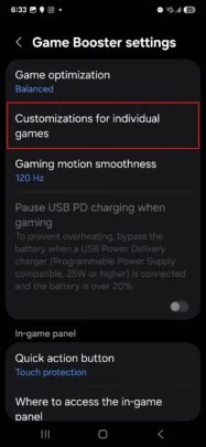 Screenshot van Game Booster met Galaxy S25 Screenshot van Game Booster met Galaxy S25