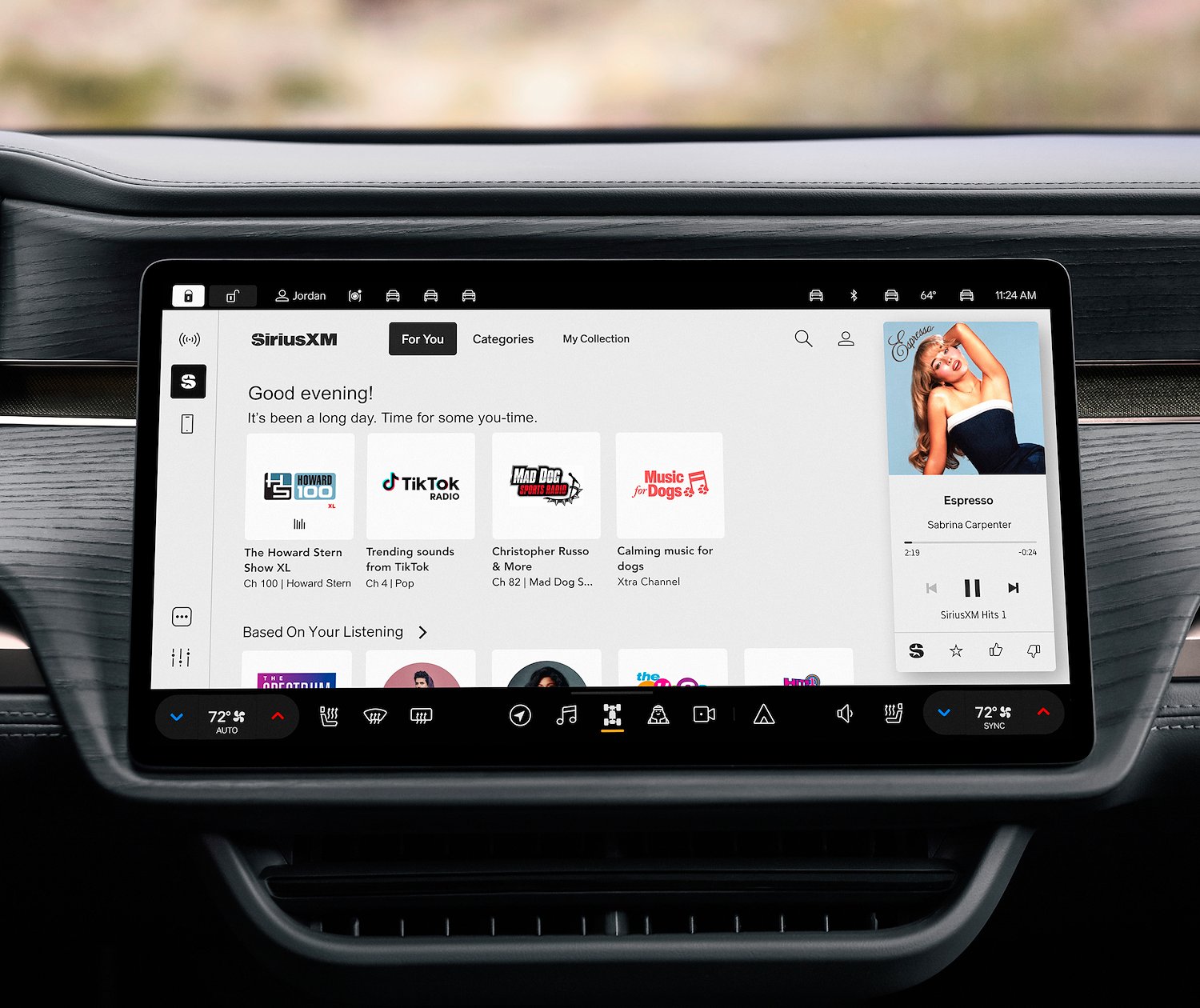 SiriusXM app op het scherm van Rivian