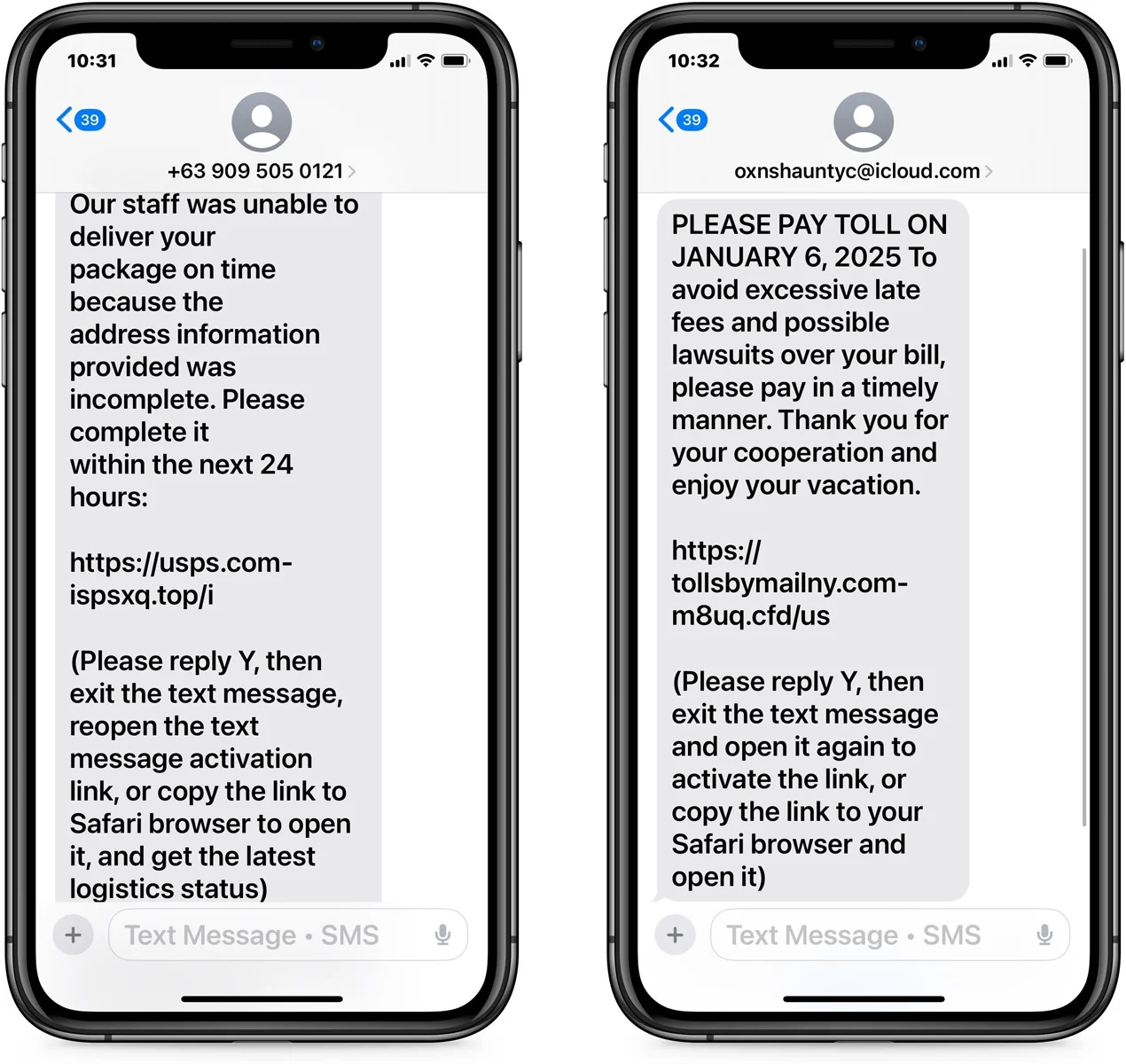 Een voorbeeld van een phishingaanval in iMessage