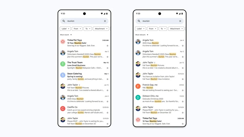 Zoeken in Gmail voor en na de update