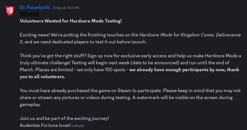 Warhorse Studios adres in Discord Warhorse Studios adres in Discord