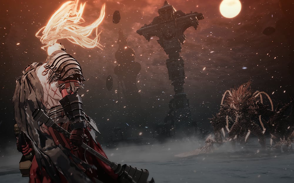 De graphics in De eerste Berserker: Khazan met behulp van 3D cel-shading De graphics in De eerste Berserker: Khazan met behulp van 3D cel-shading