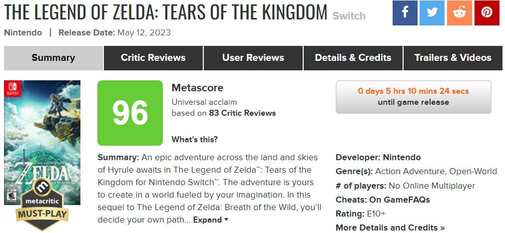 Grootste spel van het decennium' - critici zijn lovend over The Legend of Zelda Tears of the Kingdom en geven de Nintendo-noviteit topcijfers op aggregatoren.-2 Grootste spel van het decennium' - critici zijn lovend over The Legend of Zelda Tears of the Kingdom en geven de Nintendo-noviteit topcijfers op aggregatoren.-2