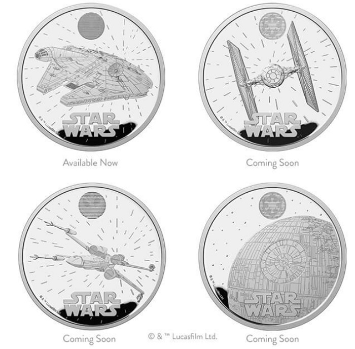 De UK Mint heeft een numismatische collectie uitgebracht met drie iconische ruimteschepen en de Death Star uit Star Wars.-4 De UK Mint heeft een numismatische collectie uitgebracht met drie iconische ruimteschepen en de Death Star uit Star Wars.-4