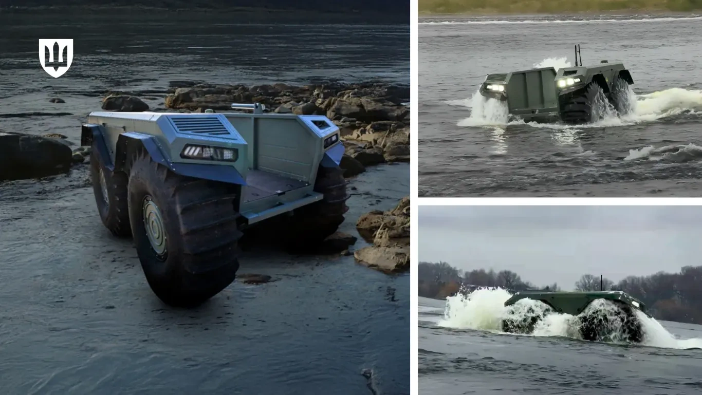 UNEX UGV amfibisch onbemand luchtplatform, illustratie door het Ministerie van Defensie van Oekraïne.