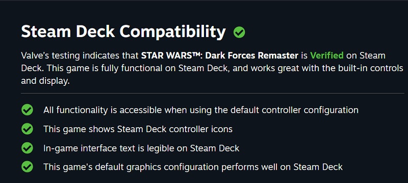 De remaster van de cultshooter Star Wars: Dark Forces krijgt volledige Steam Deck-compatibiliteit vanaf de eerste dag na de release-2 De remaster van de cultshooter Star Wars: Dark Forces krijgt volledige Steam Deck-compatibiliteit vanaf de eerste dag na de release-2