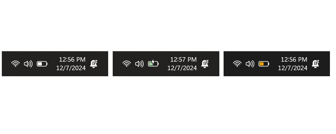 Afbeelding van het nieuwe batterijpictogram op de taakbalk Nieuw batterijpictogram in Windows 11